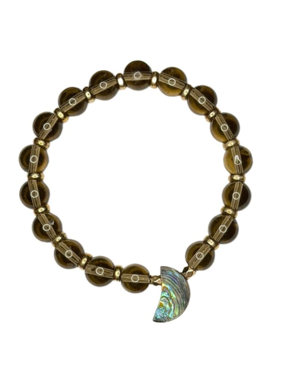 Abalone Moon with glass beads bracelet handmade stretchy 7 inch - Picture 1 of 6